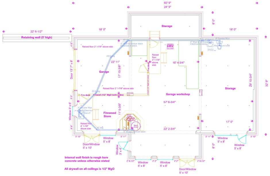 Floor plan for the basement showing the plumbing