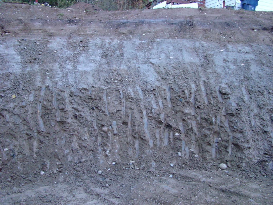 Excavation cut wall soil layers