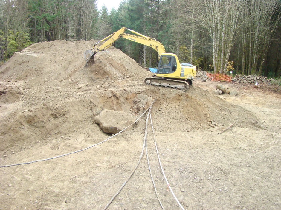 Excavator uncovered rock