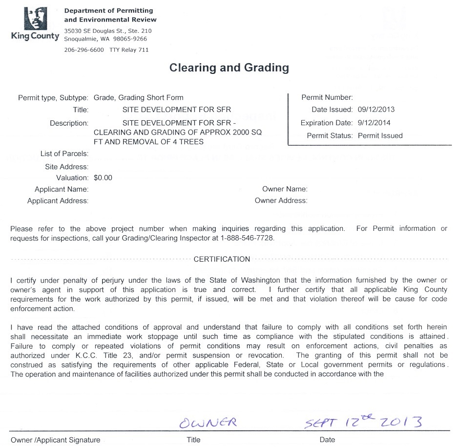 Clearing and Grading Permit