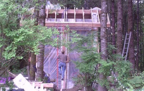 Fitting roof edge using ladder