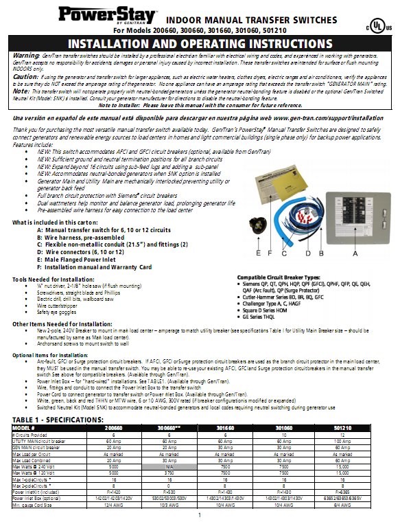 GenTran installation