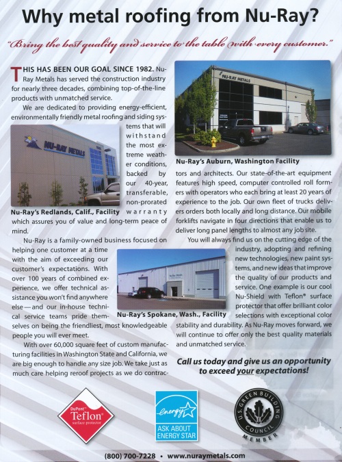 Metal roof Nu-Ray brochure