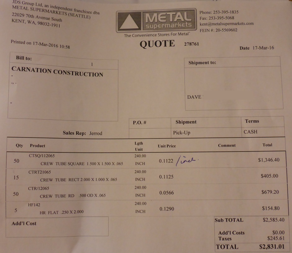 Metal Supermarket Quantity Quote