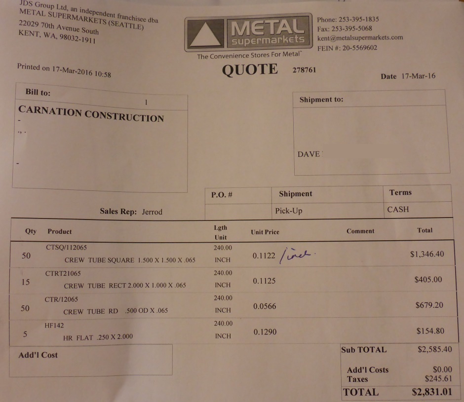 Metal Supermarket Quantity Quote