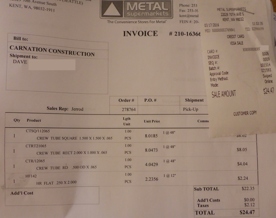 Metal Supermarket Sample Quantity Invoice