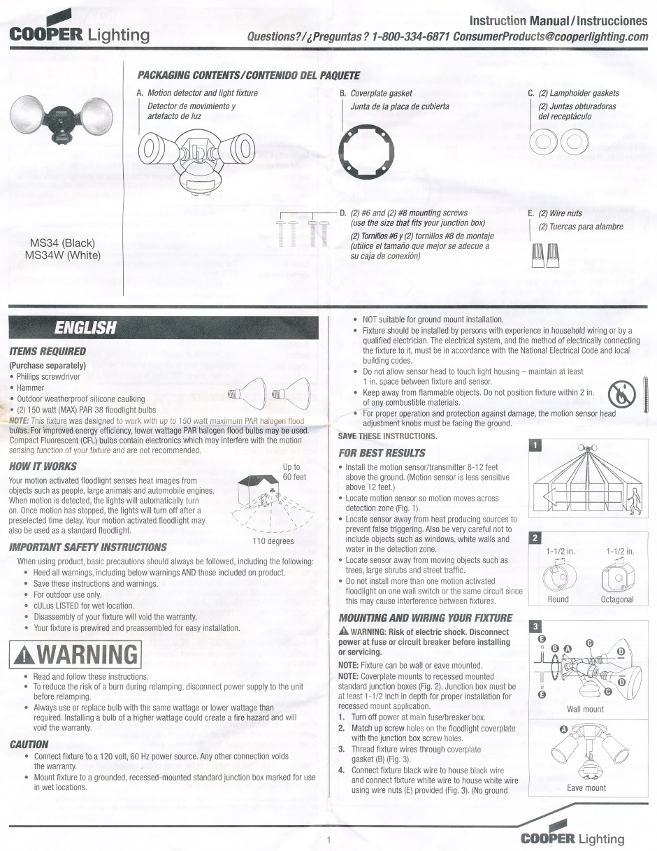 Motion Light Cooper instructions 1