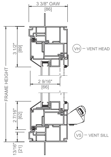 Pella casement window cross section