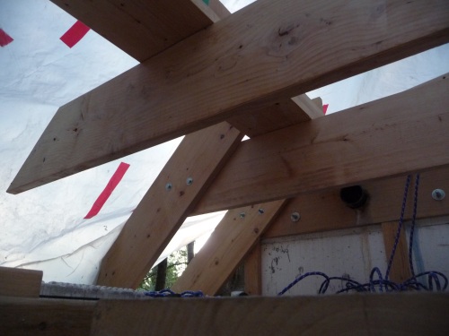 Roof beams inside attic