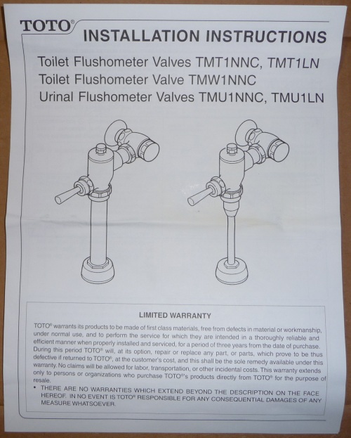 Toto Flushometer instructions 1