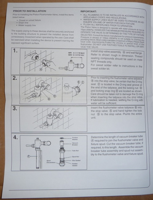 Toto Flushometer instructions 2