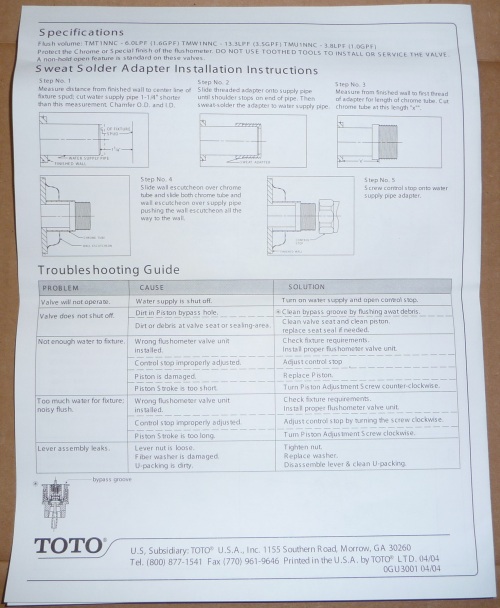 Toto Flushometer instructions 4