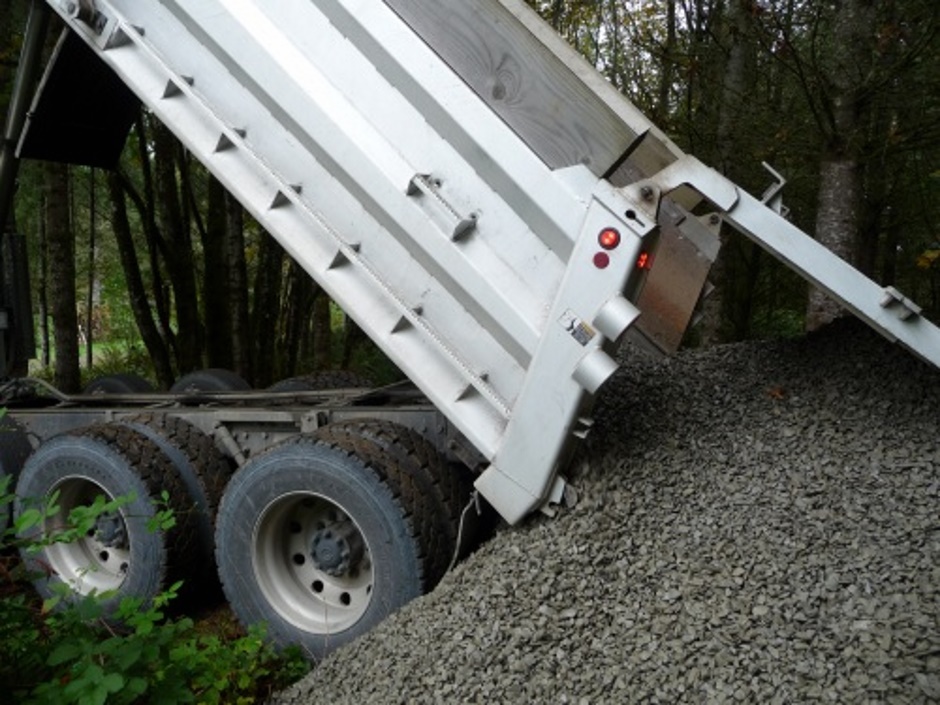 Truck dumping aggregate