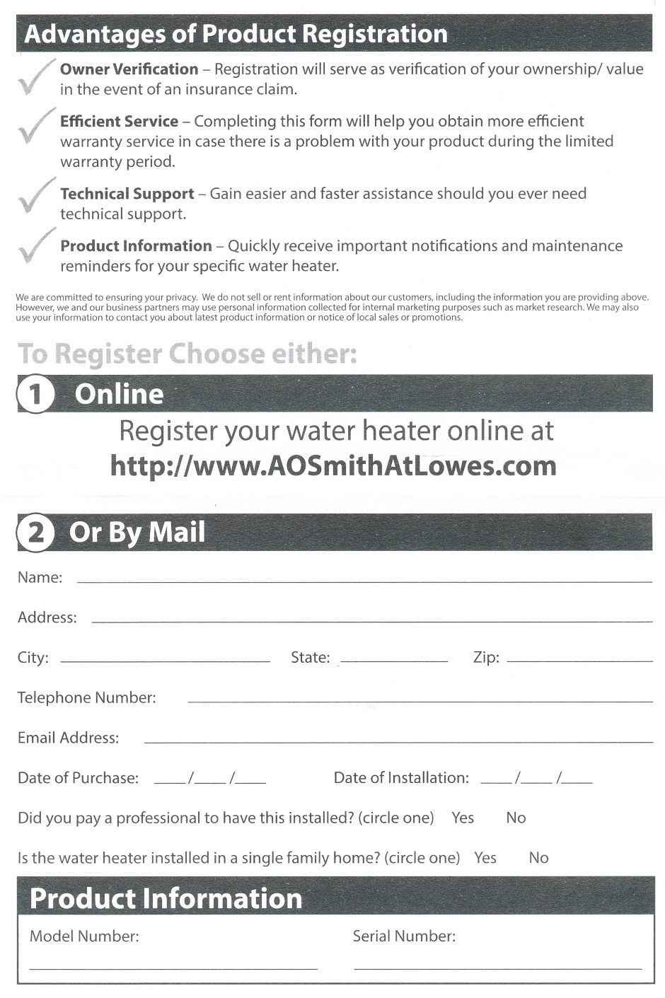 Water Heater AOSmith Manual