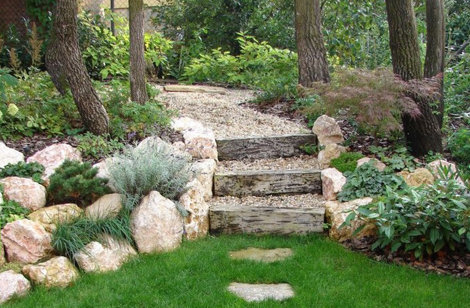 Yard Wood Rock Steps